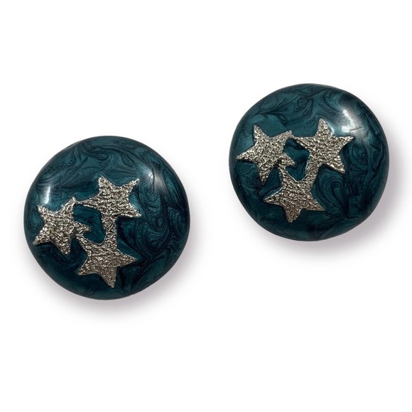❌SOLD❌ Vintage blue enamel with silver stars earrings - Picture 11 of 11